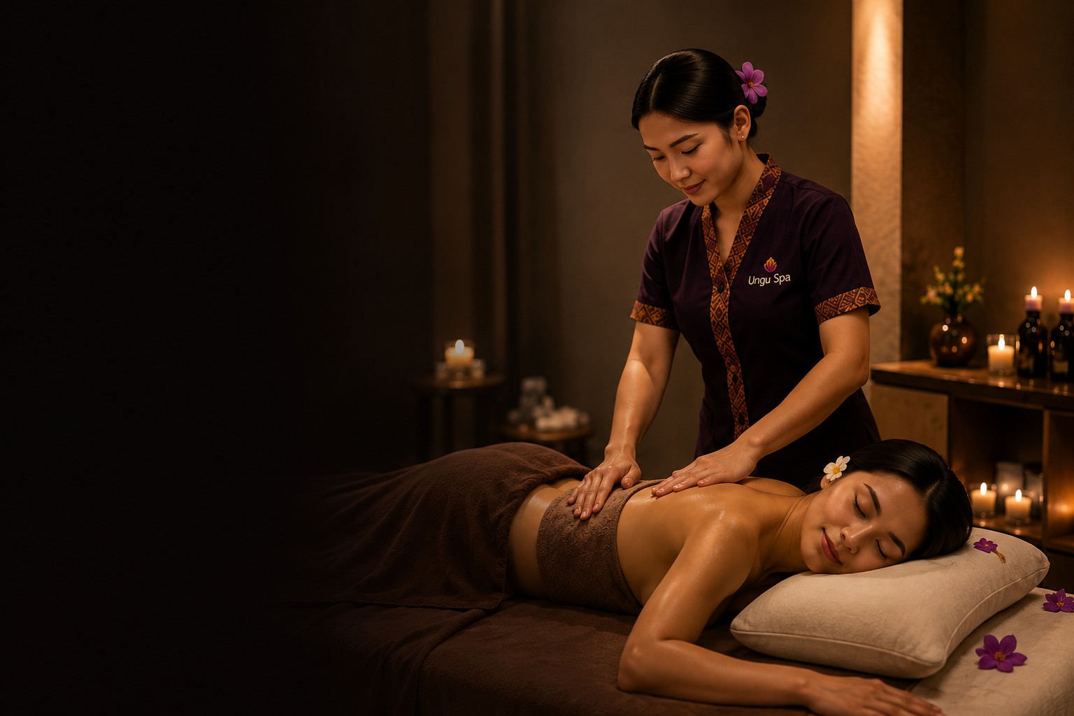 Terapis Ungu Spa memberikan pijat relaksasi premium